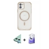 MARSİLYAN™- iPhone 12 Kılıf Eksen Klasik Koleksiyonu - Siyah Bilvis 5in1 5D Magic Hayalet Cam Ekran Koruyucu + Raze Metal Kamera Lens - MI