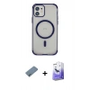 MARSİLYAN™- iPhone 12 Kılıf Eksen Klasik Koleksiyonu - Siyah Bilvis 5in1 5D Magic Hayalet Cam Ekran Koruyucu + Shine Kamera Lens Koruma Cam - MI