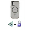 MARSİLYAN™- iPhone 12 Kılıf Eksen Klasik Koleksiyonu - Siyah Bilvis 5in1 5D Magic Hayalet Cam Ekran Koruyucu + Raze Metal Kamera Lens - MI