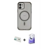 MARSİLYAN™- iPhone 12 Kılıf Eksen Klasik Koleksiyonu - Siyah Bilvis 5in1 5D Magic Hayalet Cam Ekran Koruyucu + Rainbow Kamera Lens Koruma Cam - YL
