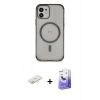 MARSİLYAN™- iPhone 12 Kılıf Eksen Klasik Koleksiyonu - Siyah Bilvis 5in1 5D Magic Hayalet Cam Ekran Koruyucu + Renkli Kamera Lens Koruma Cam - SI