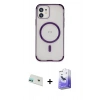 MARSİLYAN™- iPhone 12 Kılıf Eksen Klasik Koleksiyonu - Siyah Bilvis 5in1 5D Magic Hayalet Cam Ekran Koruyucu + Rainbow Kamera Lens Koruma Cam - YL