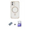 MARSİLYAN™- iPhone 12 Kılıf Eksen Klasik Koleksiyonu - Siyah Bilvis 5in1 5D Magic Hayalet Cam Ekran Koruyucu + Shine Kamera Lens Koruma Cam - MI