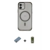 MARSİLYAN™- iPhone 12 Kılıf Eksen Klasik Koleksiyonu - Siyah Joko Magic 5D Hayalet Cam + Metal Kamera Lens Koruma Cam - AKYL