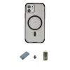 MARSİLYAN™- iPhone 12 Kılıf Eksen Klasik Koleksiyonu - Siyah Joko Magic 5D Hayalet Cam + Metal Kamera Lens Koruma Cam - AKYL