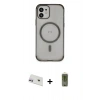 MARSİLYAN™- iPhone 12 Kılıf Eksen Klasik Koleksiyonu - Siyah Joko Magic 5D Hayalet Cam + Rainbow Kamera Lens Koruma Cam - MR