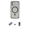 MARSİLYAN™- iPhone 12 Kılıf Eksen Klasik Koleksiyonu - Siyah Joko Magic 5D Hayalet Cam + Shine Kamera Lens Koruma Cam - PE