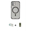 MARSİLYAN™- iPhone 12 Kılıf Eksen Klasik Koleksiyonu - Siyah Joko Magic 5D Hayalet Cam + Rainbow Kamera Lens Koruma Cam - YL