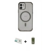 MARSİLYAN™- iPhone 12 Kılıf Eksen Klasik Koleksiyonu - Siyah Joko Magic 5D Hayalet Cam + Rainbow Kamera Lens Koruma Cam - YL