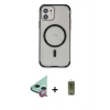 MARSİLYAN™- iPhone 12 Kılıf Eksen Klasik Koleksiyonu - Siyah Joko Magic 5D Hayalet Cam + Raze Metal Kamera Lens - KI