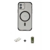 MARSİLYAN™- iPhone 12 Kılıf Eksen Klasik Koleksiyonu - Siyah Joko Magic 5D Hayalet Cam + Renkli Kamera Lens Koruma Cam - SI