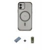 MARSİLYAN™- iPhone 12 Kılıf Eksen Klasik Koleksiyonu - Siyah Joko Magic 5D Hayalet Cam + Sierra Blue Shine Kamera Lens Koruma Cam