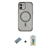MARSİLYAN™- iPhone 12 Kılıf Eksen Klasik Koleksiyonu - Siyah Polymer Nano Ekran Koruyucu + Shine Kamera Lens Koruma Cam - GD