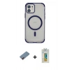MARSİLYAN™- iPhone 12 Kılıf Eksen Klasik Koleksiyonu - Siyah Polymer Nano Ekran Koruyucu + Metal Kamera Lens Koruma Cam - KI