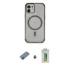 MARSİLYAN™- iPhone 12 Kılıf Eksen Klasik Koleksiyonu - Siyah Polymer Nano Ekran Koruyucu + Metal Kamera Lens Koruma Cam - KI
