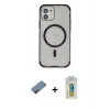 MARSİLYAN™- iPhone 12 Kılıf Eksen Klasik Koleksiyonu - Siyah Polymer Nano Ekran Koruyucu + Metal Kamera Lens Koruma Cam - KI