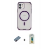 MARSİLYAN™- iPhone 12 Kılıf Eksen Klasik Koleksiyonu - Siyah Polymer Nano Ekran Koruyucu + Metal Kamera Lens Koruma Cam - KI