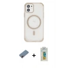 MARSİLYAN™- iPhone 12 Kılıf Eksen Klasik Koleksiyonu - Siyah Polymer Nano Ekran Koruyucu + Metal Kamera Lens Koruma Cam - KI