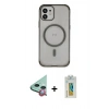 MARSİLYAN™- iPhone 12 Kılıf Eksen Klasik Koleksiyonu - Siyah Polymer Nano Ekran Koruyucu + Raze Metal Kamera Lens - KI