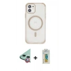 MARSİLYAN™- iPhone 12 Kılıf Eksen Klasik Koleksiyonu - Siyah Polymer Nano Ekran Koruyucu + Raze Metal Kamera Lens - KI