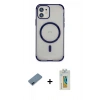 MARSİLYAN™- iPhone 12 Kılıf Eksen Klasik Koleksiyonu - Siyah Polymer Nano Ekran Koruyucu + Metal Kamera Lens Koruma Cam - MI