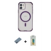 MARSİLYAN™- iPhone 12 Kılıf Eksen Klasik Koleksiyonu - Siyah Polymer Nano Ekran Koruyucu + Metal Kamera Lens Koruma Cam - MI