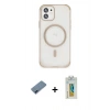MARSİLYAN™- iPhone 12 Kılıf Eksen Klasik Koleksiyonu - Siyah Polymer Nano Ekran Koruyucu + Metal Kamera Lens Koruma Cam - MI