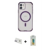 MARSİLYAN™- iPhone 12 Kılıf Eksen Klasik Koleksiyonu - Siyah Polymer Nano Ekran Koruyucu + Rainbow Kamera Lens Koruma Cam - MR