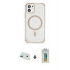 MARSİLYAN™- iPhone 12 Kılıf Eksen Klasik Koleksiyonu - Siyah Polymer Nano Ekran Koruyucu + Rainbow Kamera Lens Koruma Cam - YL