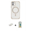 MARSİLYAN™- iPhone 12 Kılıf Eksen Klasik Koleksiyonu - Siyah Polymer Nano Ekran Koruyucu + Renkli Kamera Lens Koruma Cam - YL