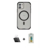 MARSİLYAN™- iPhone 12 Kılıf Eksen Klasik Koleksiyonu - Siyah Polymer Nano Ekran Koruyucu + Kamera Lens Koruma Cam - SF