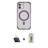 MARSİLYAN™- iPhone 12 Kılıf Eksen Klasik Koleksiyonu - Siyah Polymer Nano Ekran Koruyucu + Kamera Lens Koruma Cam - SF