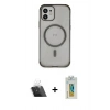 MARSİLYAN™- iPhone 12 Kılıf Eksen Klasik Koleksiyonu - Siyah Polymer Nano Ekran Koruyucu + Kamera Lens Koruma Cam - SF