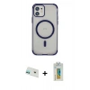 MARSİLYAN™- iPhone 12 Kılıf Eksen Klasik Koleksiyonu - Siyah Polymer Nano Ekran Koruyucu + Yeşil Rainbow Kamera Lens Koruma Cam