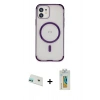 MARSİLYAN™- iPhone 12 Kılıf Eksen Klasik Koleksiyonu - Siyah Polymer Nano Ekran Koruyucu + Yeşil Rainbow Kamera Lens Koruma Cam