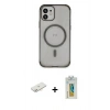 MARSİLYAN™- iPhone 12 Kılıf Eksen Klasik Koleksiyonu - Siyah Polymer Nano Ekran Koruyucu + Renkli Kamera Lens Koruma Cam - YL