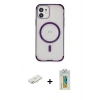 MARSİLYAN™- iPhone 12 Kılıf Eksen Klasik Koleksiyonu - Siyah Polymer Nano Ekran Koruyucu + Renkli Kamera Lens Koruma Cam - YL