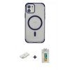 MARSİLYAN™- iPhone 12 Kılıf Eksen Klasik Koleksiyonu - Siyah Polymer Nano Ekran Koruyucu + Renkli Kamera Lens Koruma Cam - YL