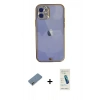 MARSİLYAN™- iPhone 12 Kılıf Eksen Minimal Koleksiyonu - Şeffaf Pasifik Cam Ekran Koruyucu + Açık Yeşil Metal Kamera Lens Koruma Cam
