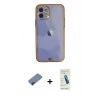 MARSİLYAN™- iPhone 12 Kılıf Eksen Minimal Koleksiyonu - Şeffaf Pasifik Cam Ekran Koruyucu + Metal Kamera Lens Koruma Cam - KI