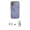 MARSİLYAN™- iPhone 12 Kılıf Eksen Minimal Koleksiyonu - Şeffaf Pasifik Cam Ekran Koruyucu + Rainbow Kamera Lens Koruma Cam - MR