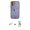 MARSİLYAN™- iPhone 12 Kılıf Eksen Minimal Koleksiyonu - Şeffaf Pasifik Cam Ekran Koruyucu + Pembe Renkli Kamera Lens Koruma Cam