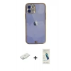MARSİLYAN™- iPhone 12 Kılıf Eksen Minimal Koleksiyonu - Şeffaf Pasifik Cam Ekran Koruyucu + Renkli Kamera Lens Koruma Cam - SI
