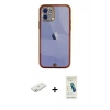 MARSİLYAN™- iPhone 12 Kılıf Eksen Minimal Koleksiyonu - Şeffaf Pasifik Cam Ekran Koruyucu + Renkli Kamera Lens Koruma Cam - SI