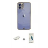 MARSİLYAN™- iPhone 12 Kılıf Eksen Minimal Koleksiyonu - Şeffaf Pasifik Cam Ekran Koruyucu + Renkli Kamera Lens Koruma Cam - SI
