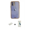 MARSİLYAN™- iPhone 12 Kılıf Eksen Minimal Koleksiyonu - Şeffaf Pasifik Cam Ekran Koruyucu + Renkli Kamera Lens Koruma Cam - SI