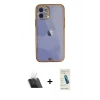 MARSİLYAN™- iPhone 12 Kılıf Eksen Minimal Koleksiyonu - Şeffaf Pasifik Cam Ekran Koruyucu + Kamera Lens Koruma Cam - SF