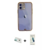 MARSİLYAN™- iPhone 12 Kılıf Eksen Minimal Koleksiyonu - Şeffaf Pasifik Cam Ekran Koruyucu + Rainbow Kamera Lens Koruma Cam - YL