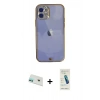 MARSİLYAN™- iPhone 12 Kılıf Eksen Minimal Koleksiyonu - Şeffaf Pasifik Cam Ekran Koruyucu + Rainbow Kamera Lens Koruma Cam - YL