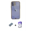 MARSİLYAN™- iPhone 12 Kılıf Eksen Minimal Koleksiyonu - Siyah Bilvis 5in1 3D Magic Cam Ekran Koruyucu + Açık Yeşil Metal Kamera Lens Koruma Cam